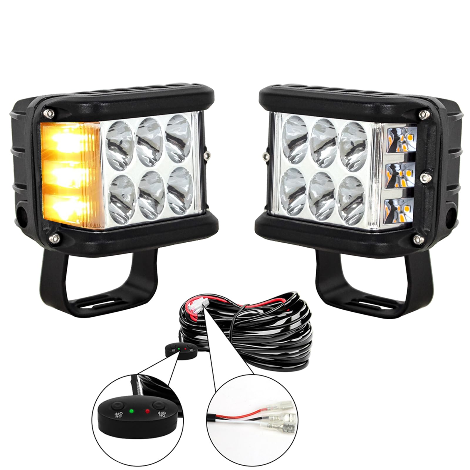 AUXTINGS 2 Stück bernsteinweißes LED Arbeitslicht, 10 cm, 60W zweifarbiges Scheinwerferlicht, 12V 24V LED Zusatzscheinwerfer für Traktor, Bagger, LKW, SUV, ATV, 4x4, Gabelstapler von AUXTINGS