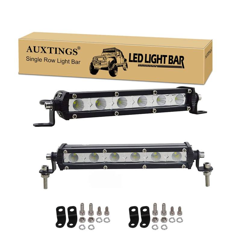 AUXTINGS 2 Stücke 7 Zoll 30 Watt Ultra Slim Einreihige LED Lichtleiste Flutlichtstrahl mit Halterung Für Off Road Ranger ATV UTV SUV von AUXTINGS