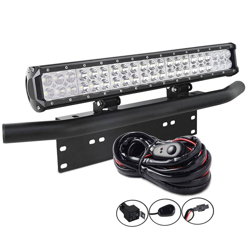 AUXTINGS 20 Zoll 126W Spot Flood LED-Lichtleiste + Kennzeichenhalterung Kabelbaum-Kit für LKW-PKW ATV SUV 4X4 LKW-Bootsfahrleuchte, 12V-24V 6000K von AUXTINGS