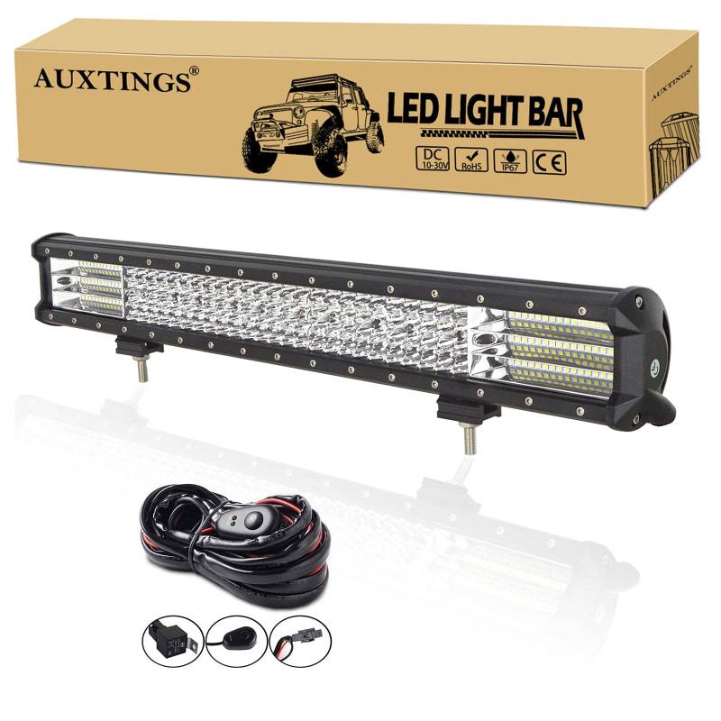 AUXTINGS 20 Zoll 510W LED Lichtleiste 4 Reihen Spot Flut Flut Combo Beam Off Road Lights Arbeitsleuchte mit Kabelbaum für Jeep Trucks SUV ATV UTV Bootsleuchten, wasserdicht von AUXTINGS