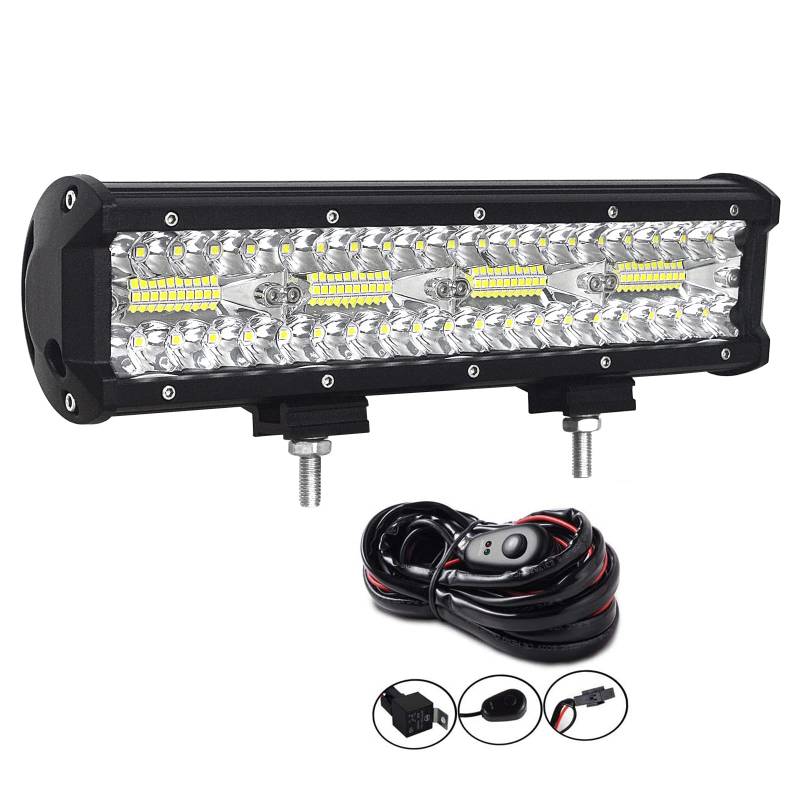 AUXTINGS 30 cm 240W LED Arbeitslicht Leiste Lichtstange LED Zusatzscheinwerfer Dreifache Licht Off Road Lights Spot-Flut-Kombinations Cube Rocks+ Kabelbaum-Kit für Off-Road-LKW ATV UTV SUV,12V 24V DC von AUXTINGS