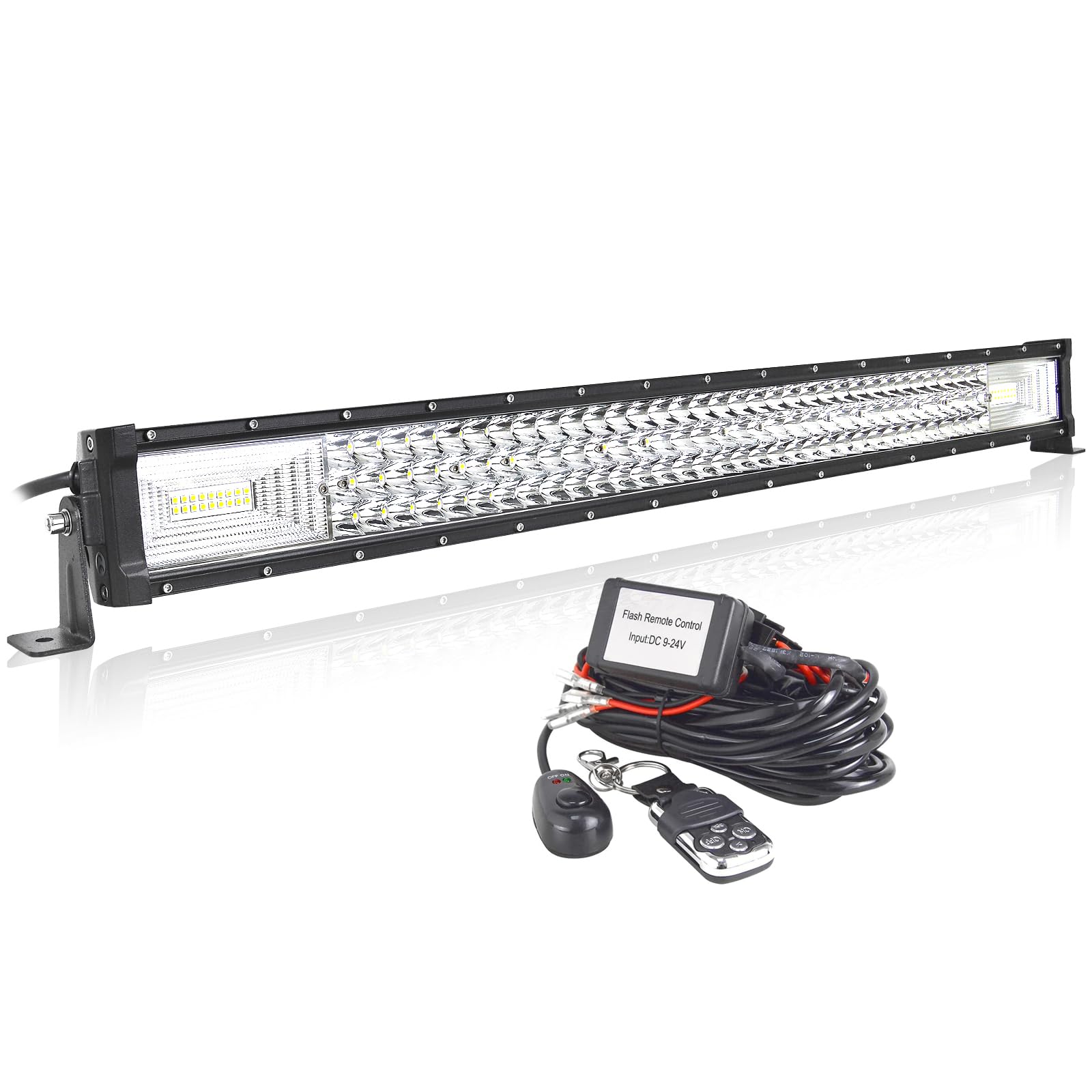 AUXTINGS 32 Zoll 82 cm 405 W LED Lichtleiste mit 12 V Stroboskop-Kabelbaum, 3-reihig, Spot und Flut, Lichtleiste für Offroad Fahrzeuge Auto LKW SUV 4 x 4,6000 K von AUXTINGS