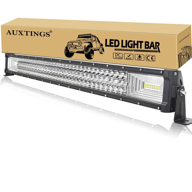 AUXTINGS 32 Zoll 82 cm 405W Gerade LED Lichtstange 7D-Objektiv Spot Flut Kombi Strahl Triple Reihe LED Arbeitstauchlichter für auto Straße ATV AWD SUV 4WD 4x4 Pickup, 12V 24V wasserdicht 6000K von AUXTINGS