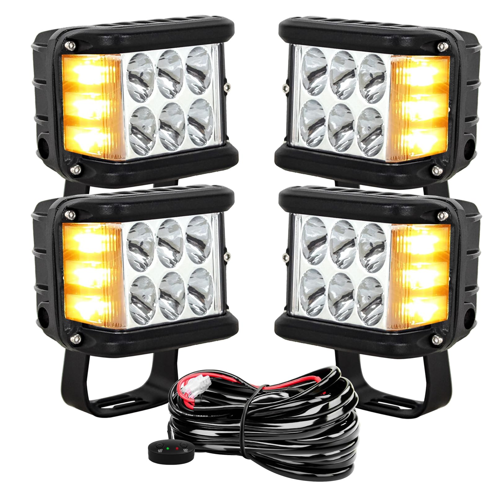 AUXTINGS 4 Stück bernsteinweißes LED Arbeitslicht, 10 cm 60W zweifarbiges Scheinwerferlicht, 12V 24V LED Zusatzscheinwerfer für Traktor, Bagger, LKW, SUV, ATV, 4x4, Gabelstapler von AUXTINGS