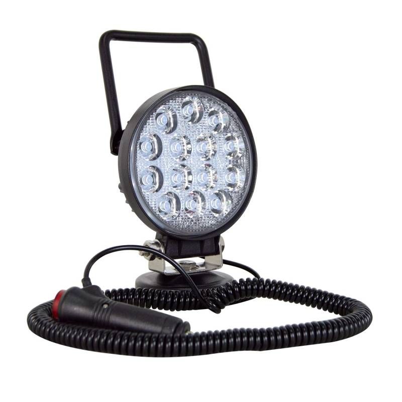 AUXTINGS 4 Zoll 42W Runde tragbare LED Arbeitsleuchte Offroad Flood Light Zigarettenanzünder Schalter mit magnetischer Basishalterung für Auto SUV Anhänger Traktor LKW Engineering Wartung Camping von AUXTINGS