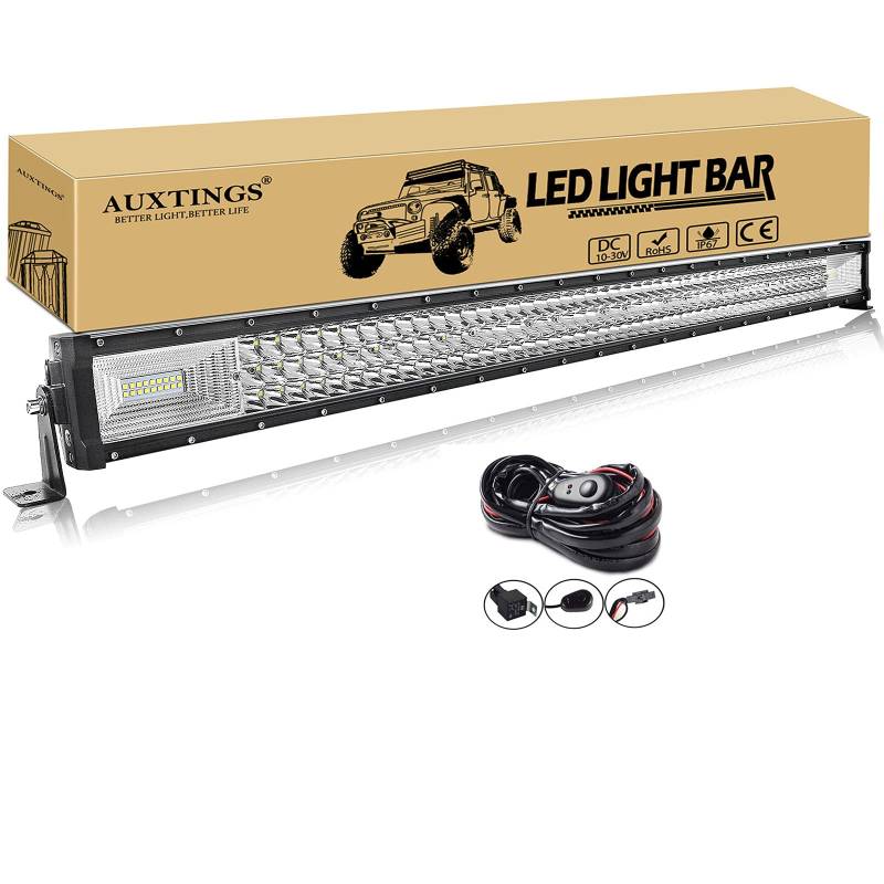 AUXTINGS 42 Zoll 106,8 cm 540W Gerade LED Lichtstange 7D Objektiv Spot Flut Combo Strahl Triple Row LED Arbeit Tauchlichter mit Kabelbaum Kit für Off Road ATV AWD SUV 4WD 4x4 Pickup,12V 24V 6000K von AUXTINGS