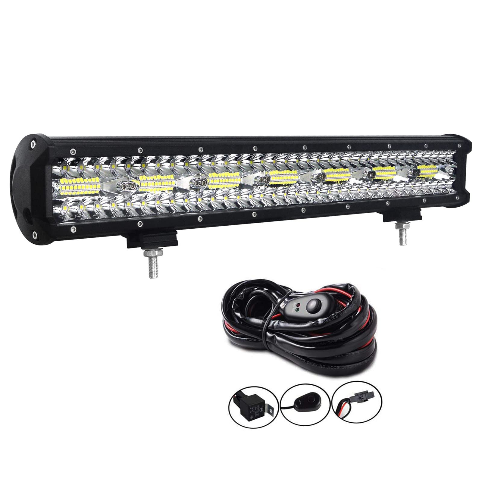 AUXTINGS 50.8cm 420W LED Arbeitslicht Leiste Lichtstange LED Zusatzscheinwerfer Dreifache Licht Off Road Lights Spot-Flut-Kombinations Cube Rocks+ Kabelbaum-Kit für Off-Road-LKW ATV UTV SUV，12V 24V DC von AUXTINGS