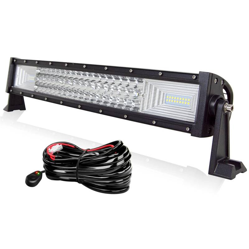 AUXTINGS 56 cm 270W Gebogen dreireihige LED Lichtleiste Arbeitslichtpunkt Flutstrahl mit Kabelbaum-Kit Schalter für LKW-Traktor 4X4 Boot Off Road Auto Nebelscheinwerfer 12V 24V Wasserdicht von AUXTINGS