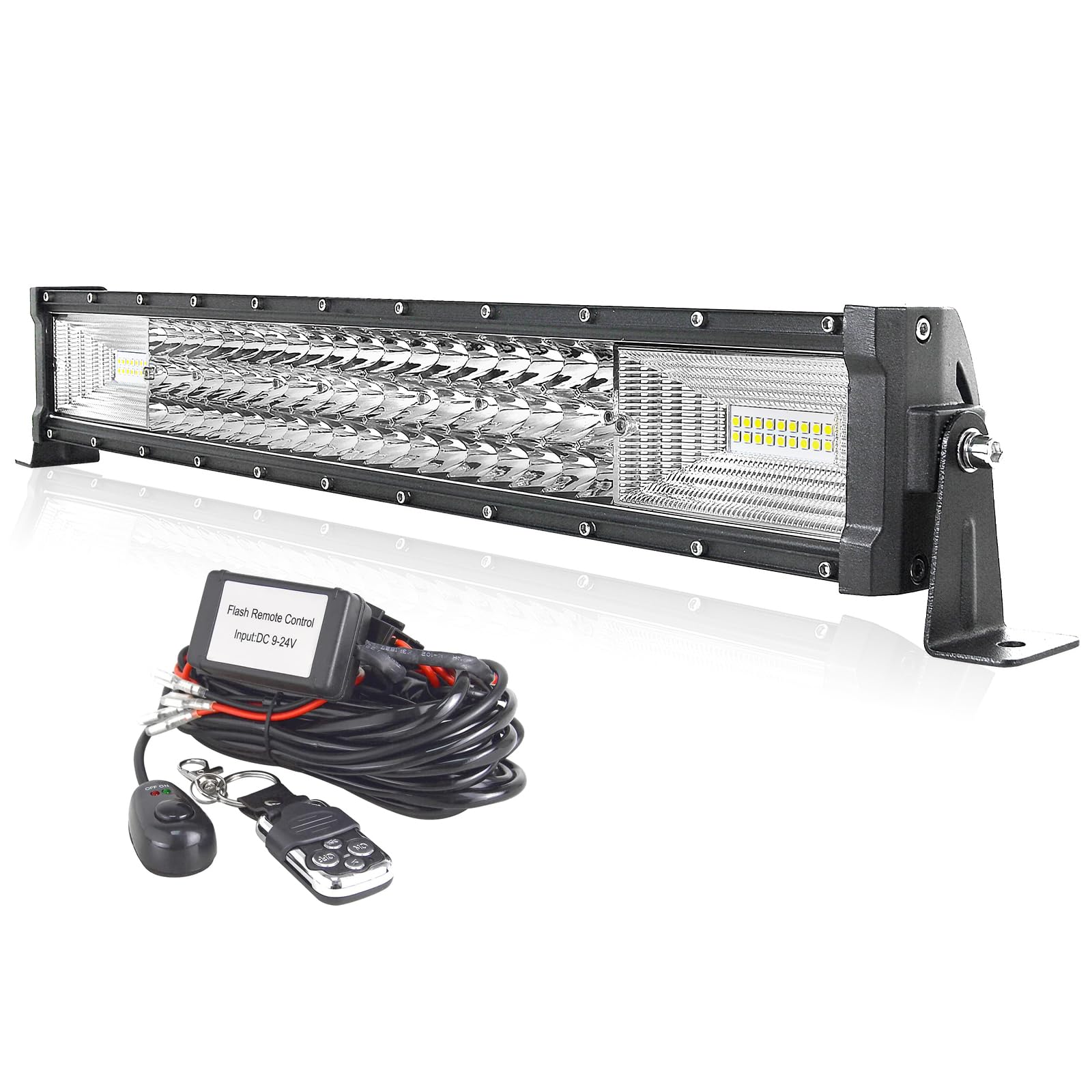 AUXTINGS 56 cm LED Lichtleiste 270W Gerade Zusatzscheinwerfer Flutlicht Spot LED Arbeitsleuchte mit 12V Kabelsatz Strobe Fernbedienung für Pickup Offroad Traktor 4X4 ATV SUV Bootsanhänger,IP67 von AUXTINGS