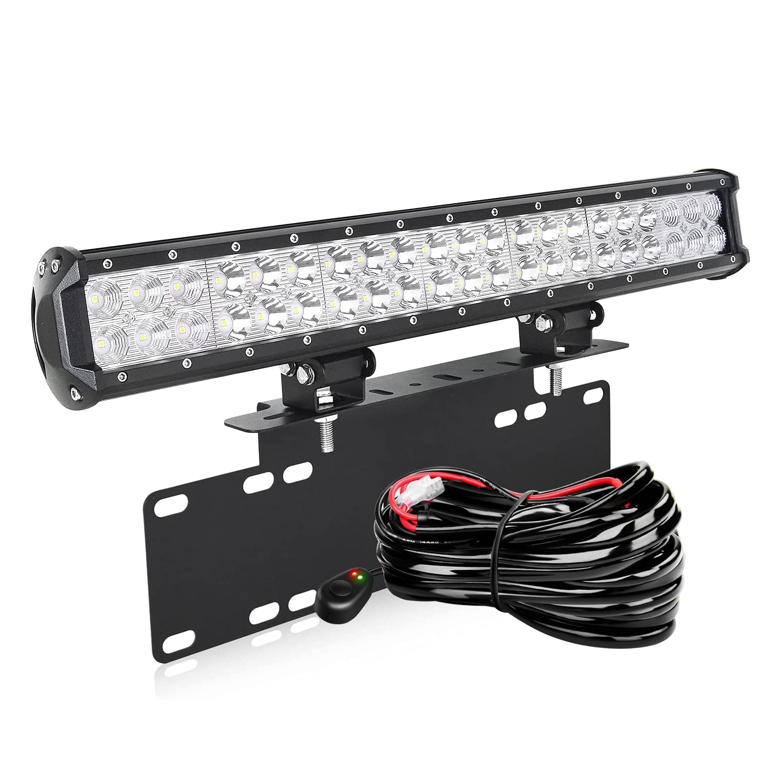 AUXTINGS 57 cm LED Lichtleiste 144W Spot Zusatzscheinwerfer Flutlicht LED Arbeitsleuchte mit Universelle Nummernschildmontage,12V Kabelbaum Kit für Pickup Offroad Traktor 4X4 ATV Bootsanhänger,IP67 von AUXTINGS