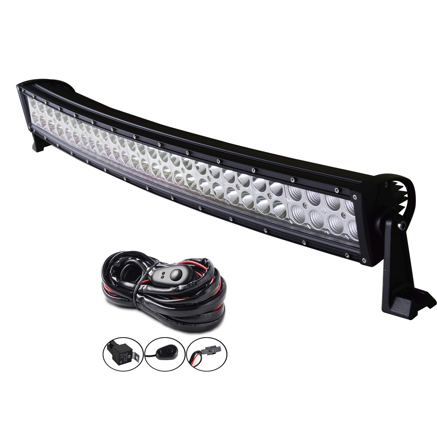 AUXTINGS 82 cm 32 Zoll 120W Gebogen LED Lichtleiste Arbeitslicht Spot Flutstrahl mit Kabelbaum Kit Schalter für LKW Traktor 4X4 Boot Off Road Auto Nebelscheinwerfer 12V 24V Wasserdicht IP67 von AUXTINGS