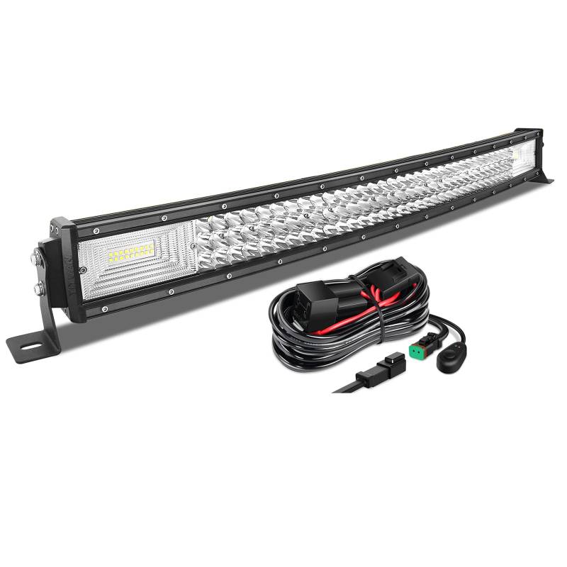 AUXTINGS 82 cm 405W Gebogen LED Lichtleiste Spot Zusatzscheinwerfer Flutlicht Spot LED Arbeitsleuchte mit 12V DT Kabelbaum Kit für JP Pickup Offroad Truck 4X4 ATV Bootsanhänger,wasserdicht von AUXTINGS