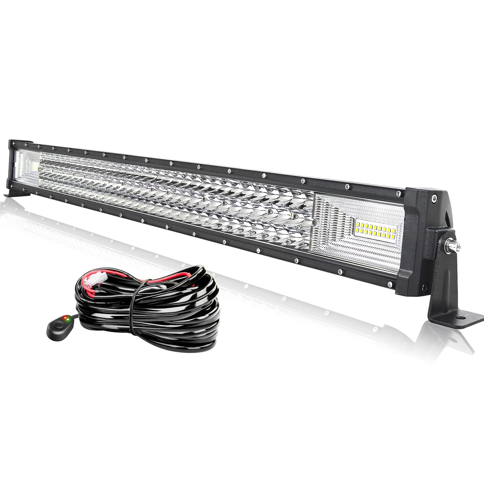 AUXTINGS 82 cm 405W Gerade LED Lichtleiste Spot Zusatzscheinwerfer Flutlicht Spot LED Arbeitsleuchte mit 12V Kabelbaum Kit für JP Pickup Offroad Truck 4X4 ATV Bootsanhänger,wasserdicht von AUXTINGS