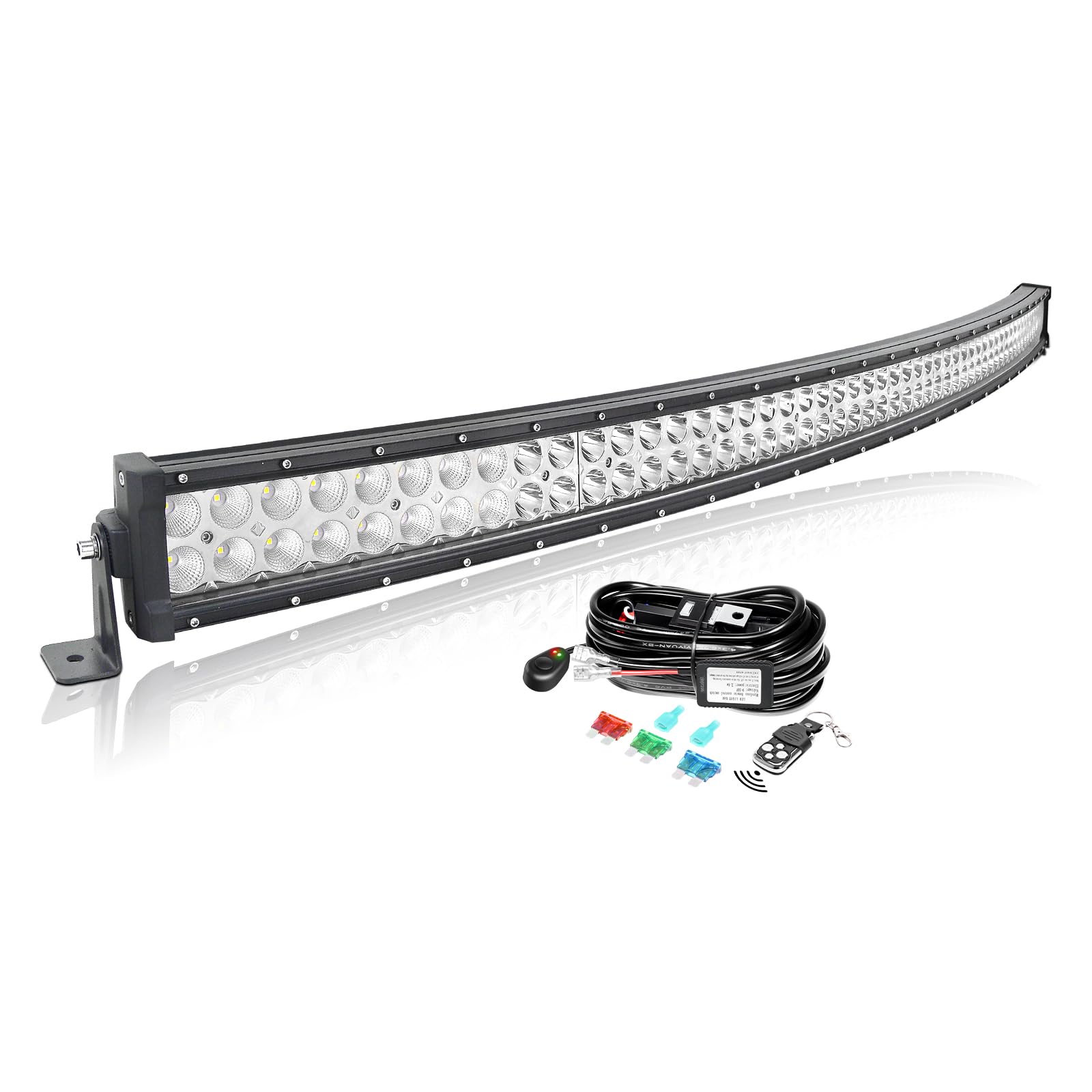 AUXTINGS Gebogene 132 cm 300 W LED Lichtleiste mit 12 V Stroboskop-Kabelbaum, 3-reihig, Spot und Flut, Lichtleiste für Offroad Fahrzeuge Auto LKW SUV 4 x 4,6000 K von AUXTINGS