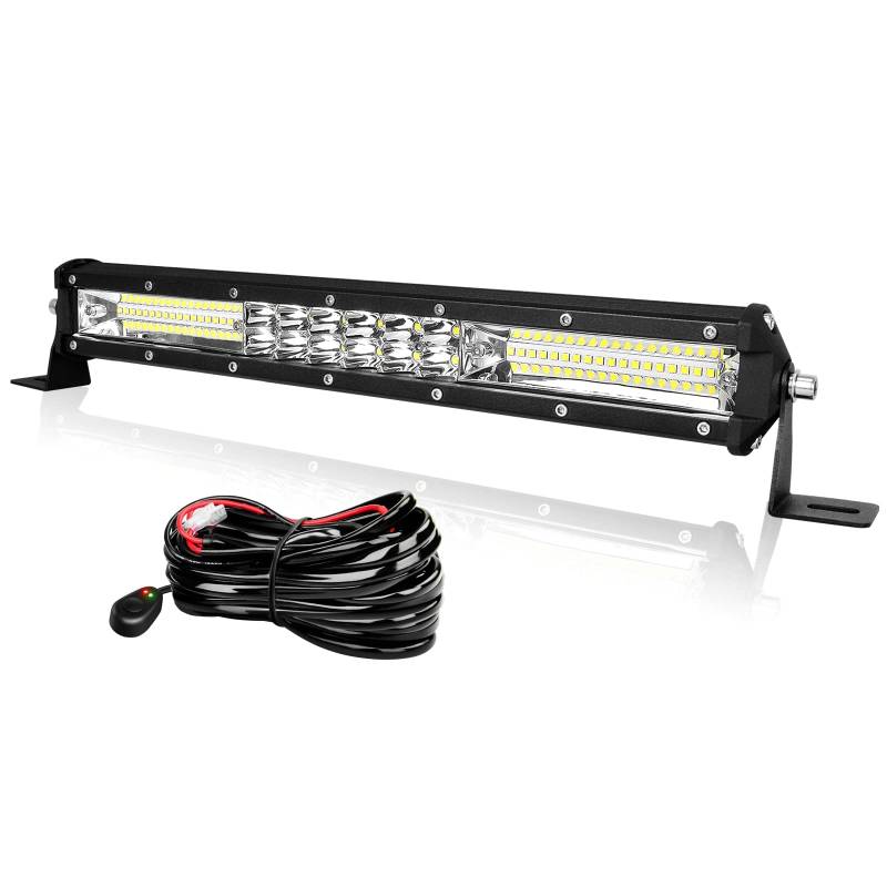 AUXTINGS LED Zusatzscheinwerfer Bar,38 cm 144W Lightbar 9600lm Schlank Einzelreihe LED Arbeitsscheinwerfer 12V 24V Scheinwerfer Wasserdicht Mit Kabelbaumkanet für Offroad Trecker Bagger SUV, UTV, ATV von AUXTINGS