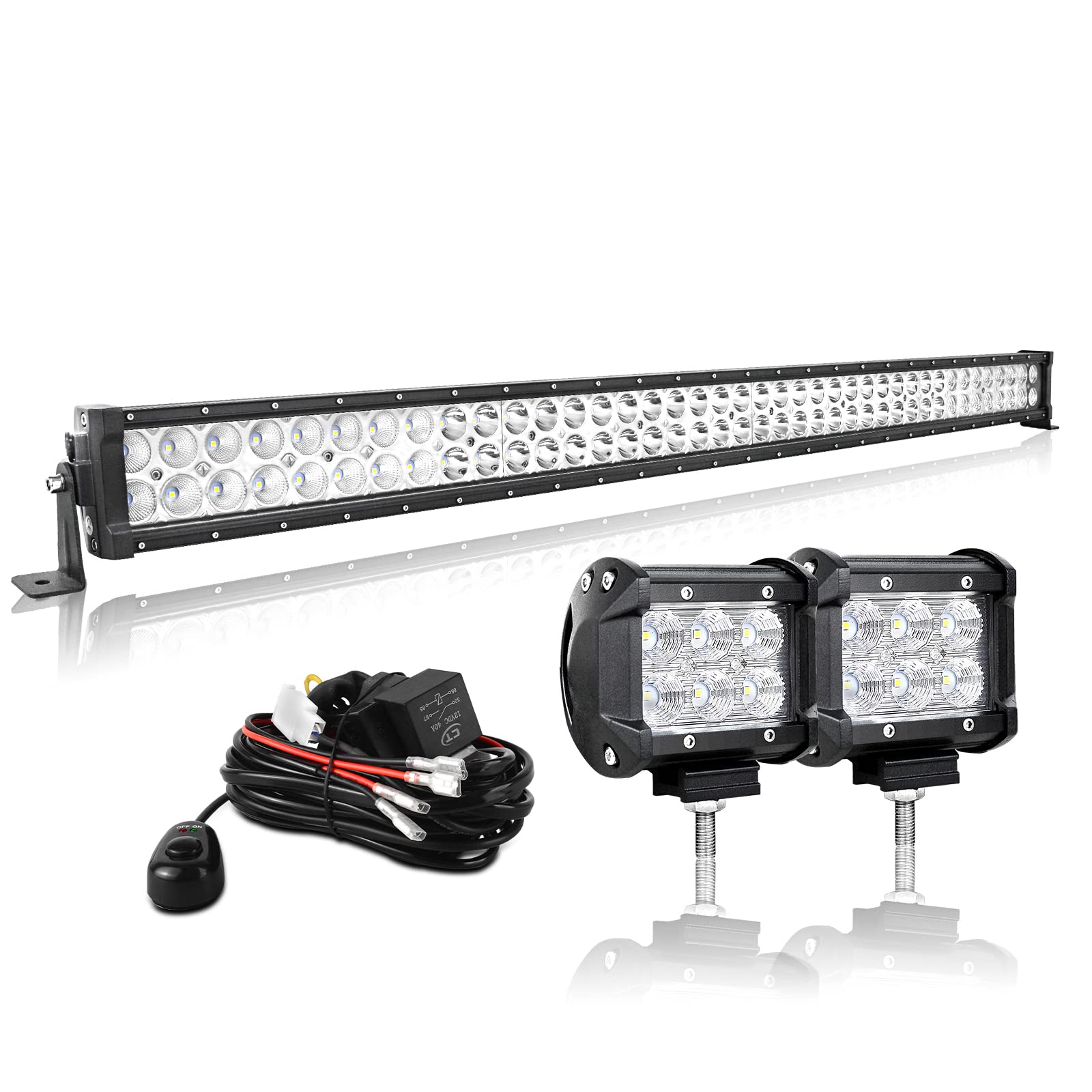 AUXTINGS LED Zusatzscheinwerfer Scheinwerfer 106 cm 240W LED Nebelscheinwerfer+ 10cm Flutlight led arbeitsscheinwerfer mit Verkabelung für Geländewagen ATV AWD SUV 4x4 Pickup,12V 24V wasserdicht von AUXTINGS