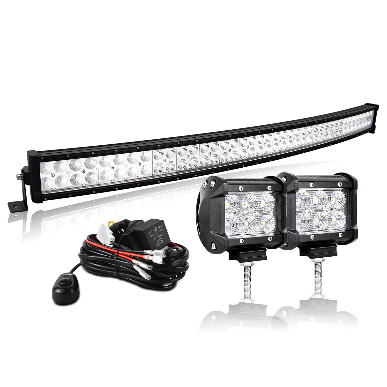 AUXTINGS LED Zusatzscheinwerfer Scheinwerfer 106 cm 240W LED Nebelscheinwerfer gebogen+ 10cm Flutlight led arbeitsscheinwerfer mit Verkabelung für Geländewagen ATV AWD SUV 4x4 Pickup,12V 24V von AUXTINGS