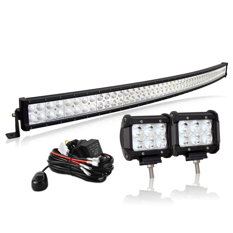 AUXTINGS LED Zusatzscheinwerfer Scheinwerfer 132 cm 300W LED Nebelscheinwerfer gebogen+ 10cm Spotlight led arbeitsscheinwerfer mit Kabelbaum für Geländewagen ATV AWD SUV 4x4 Pickup,12V 24V von AUXTINGS