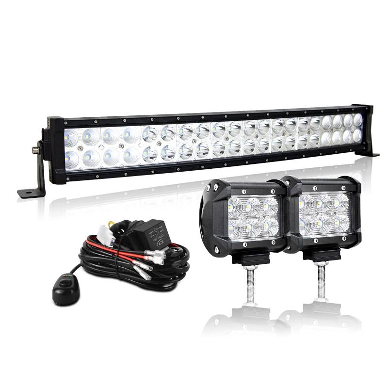 AUXTINGS LED Zusatzscheinwerfer Scheinwerfer 56 cm 120W LED Nebelscheinwerfer + 10cm Flutlight led arbeitsscheinwerfer, Kabelbaum für Geländewagen ATV AWD SUV 4x4 Pickup,12V 24V wasserdicht von AUXTINGS