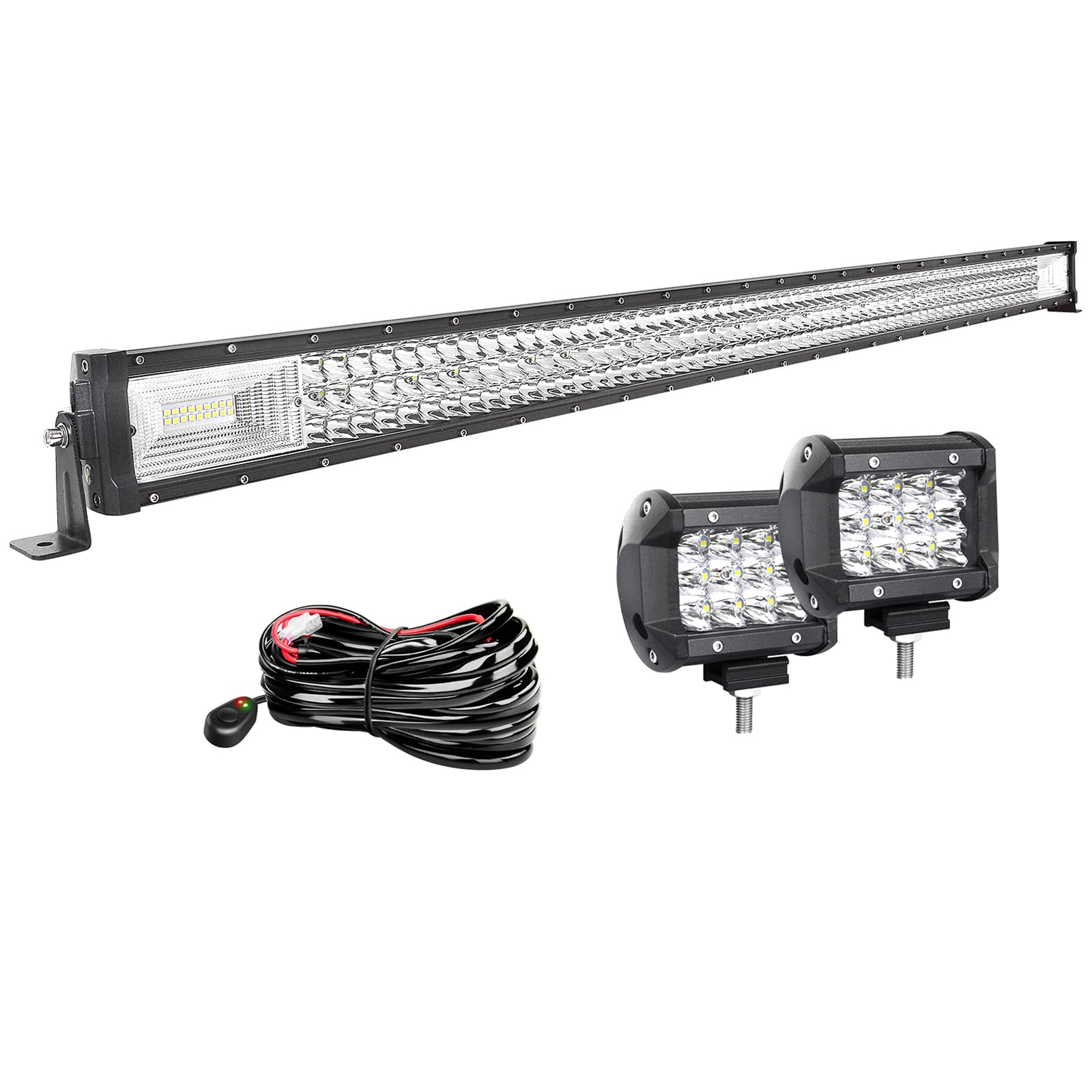 AUXTINGS LED Zusatzscheinwerfer Scheinwerfer mit 3 Reihen 127 cm 648W LED Nebelscheinwerfer + 10cm led arbeitsscheinwerfer für Geländewagen ATV AWD SUV 4x4 Pickup, 12V 24V wasserdicht von AUXTINGS