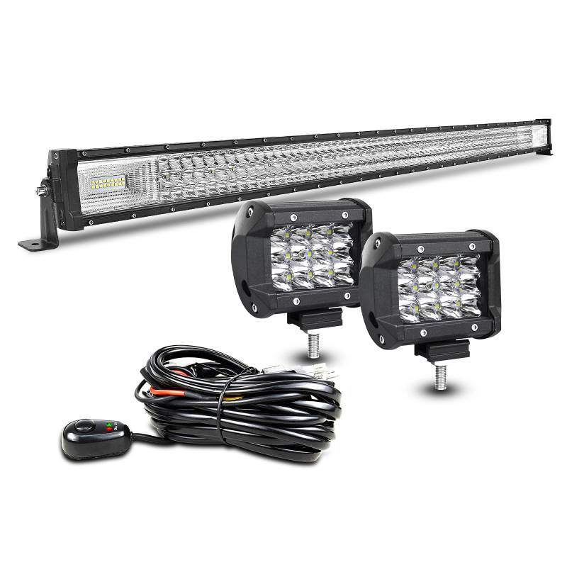 AUXTINGS LED Zusatzscheinwerfer Scheinwerfer mit 3 Reihen 132 cm 675W LED Nebelscheinwerfer + 10cm led arbeitsscheinwerfer für Geländewagen ATV AWD SUV 4x4 Pickup, 12V 24V wasserdicht von AUXTINGS