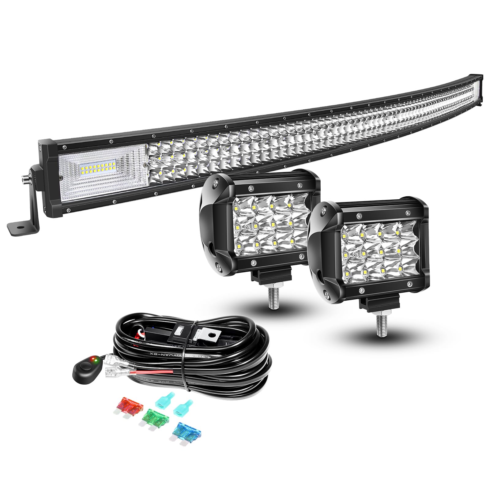 AUXTINGS LED Zusatzscheinwerfer Scheinwerfer mit 3 Reihen 132 cm 675W LED Nebelscheinwerfer gebogen, 10cm led arbeitsscheinwerfer für Geländewagen ATV AWD SUV 4x4 Pickup, 12V 24V wasserdicht von AUXTINGS