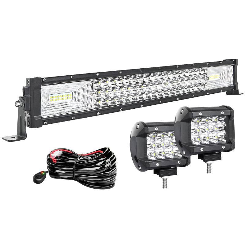 AUXTINGS LED Zusatzscheinwerfer Scheinwerfer mit 3 Reihen 56 cm 270W LED Nebelscheinwerfer + 10cm led arbeitsscheinwerfer für Geländewagen ATV AWD SUV 4x4 Pickup, 12V 24V wasserdicht von AUXTINGS