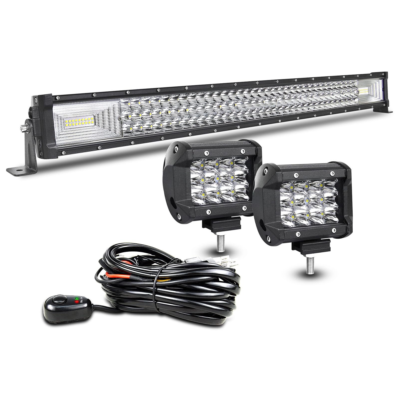 AUXTINGS LED Zusatzscheinwerfer Scheinwerfer mit 3 Reihen 82 cm 405W LED Nebelscheinwerfer + 10cm led arbeitsscheinwerfer für Geländewagen ATV AWD SUV 4x4 Pickup, 12V 24V wasserdicht von AUXTINGS