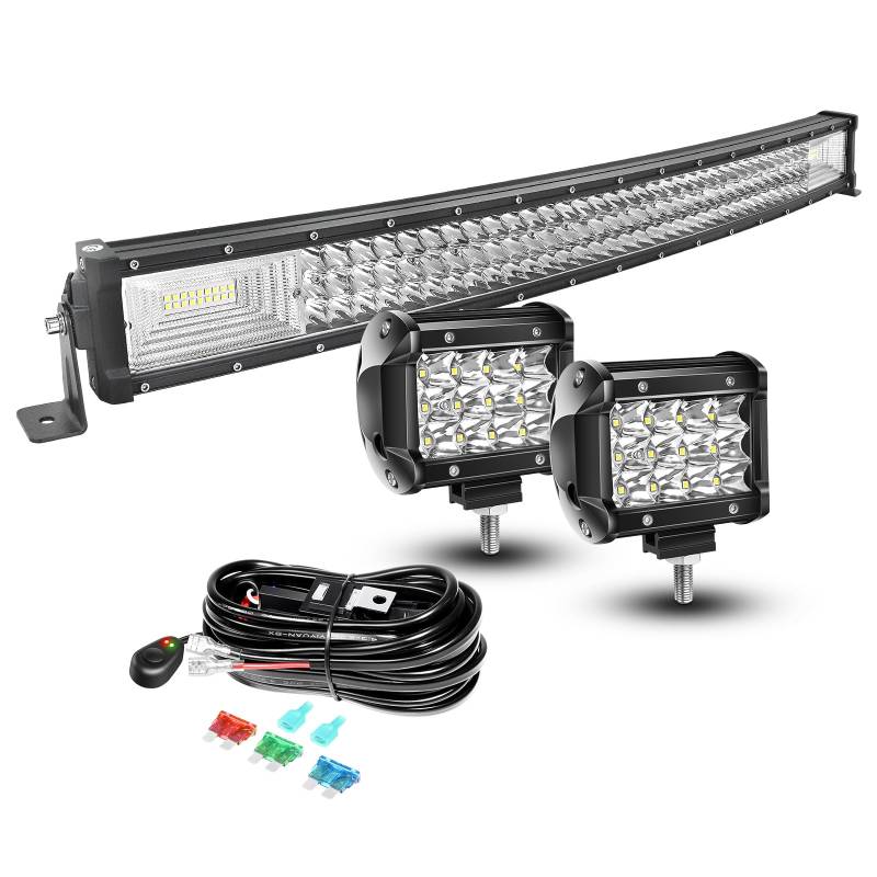 AUXTINGS LED Zusatzscheinwerfer Scheinwerfer mit 3 Reihen 82 cm 405W LED Nebelscheinwerfer gebogen, 10cm led arbeitsscheinwerfer für Geländewagen ATV AWD SUV 4x4 Pickup, 12V 24V wasserdicht von AUXTINGS