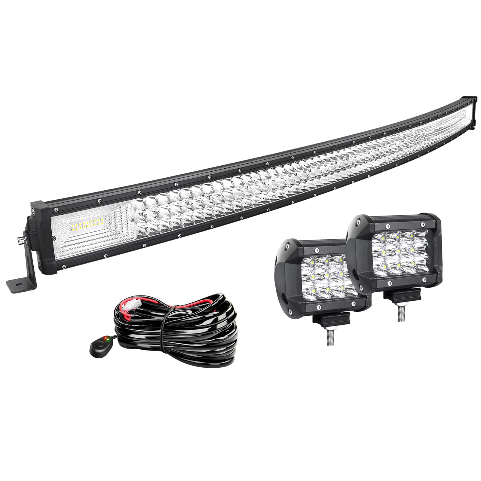 AUXTINGS 127 cm 648W gebogen LED Zusatzscheinwerfer Scheinwerfer 3 Reihen LED Nebelscheinwerfer, 10cm led arbeitsscheinwerfer für Geländewagen ATV AWD SUV 4x4 Pickup, 12V 24V wasserdicht von AUXTINGS