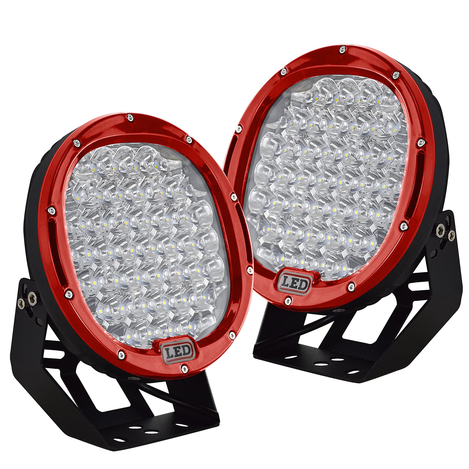 Auxtings 22,9 cm 96 W rot Spot Rund LED-Arbeitsleuchte Bar Off road Lights Nebel Fahren Dach Bar Bumper für Off Road SUV Boot Lampe (rot) von AUXTINGS