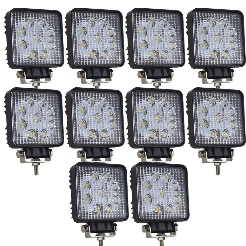 AUXTINGS 10 Stück 10 cm 27 W Flood Square LED-Lichtleiste Arbeitsleuchte Bar Off Road LKW SUV Fahren Nebelscheinwerfer 12 V 24 V von AUXTINGS