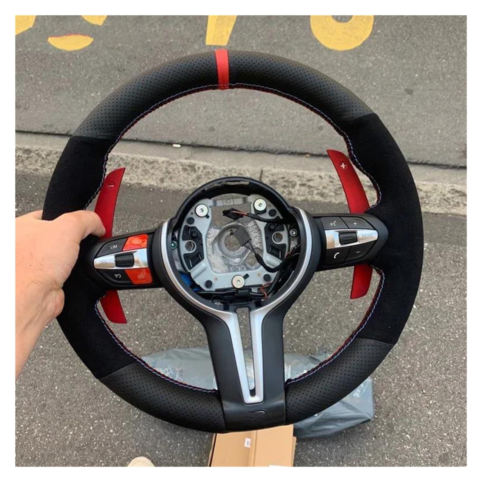 Auto Lenkradbezug Für F87 M2 F80 M3 F82 M4 M5 F12 F13 M6 F85 X5 M F86 F33 X6 M F30 Für Auto Lenkrad Abdeckung Schwarz Wildleder Lenkradschoner(7) von AVDBXGHSK