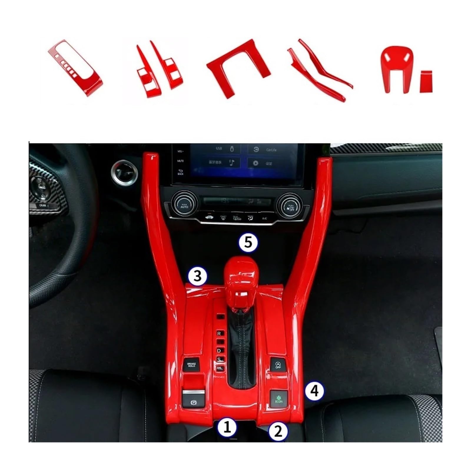 Getriebe Panel Trim Für C&ivi-c 10th 2016 2017 2018 2019 2020 2021 Car Center Console Gear Shift Panel TrimStickers Interieur Mittelkonsole(Option12) von AVDBXGHSK