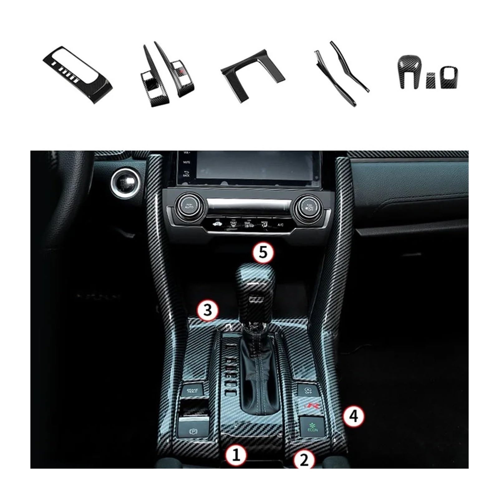 Getriebe Panel Trim Für C&ivi-c 10th 2016 2017 2018 2019 2020 2021 Car Center Console Gear Shift Panel TrimStickers Interieur Mittelkonsole(Option7) von AVDBXGHSK