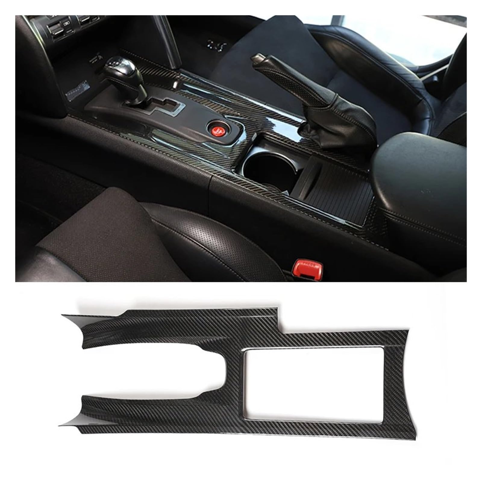 Getriebe Panel Trim Für G&TR R35 2008 2009 2010 2011 2012 2013 2014 2015 2016 Auto Center Konsole Wasser Tasse Panel Getriebe Rahmen Trim Abdeckung Innen Zubehör Interieur Mittelkonsole(Gloss Carbon-L von AVDBXGHSK