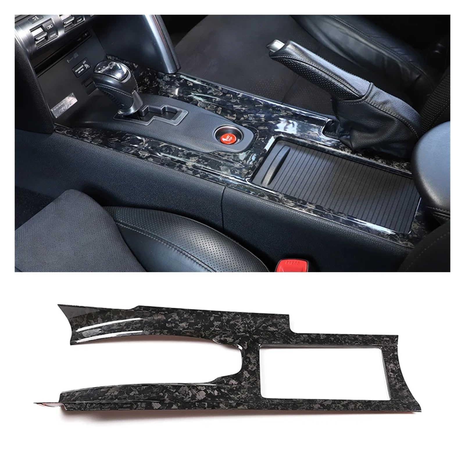 Getriebe Panel Trim Für G&TR R35 2008-2010 2011 2012 2013 2014 2015 2016 Auto Mittelkonsole Wasser Tasse Panel Getriebe Rahmen Real Carbon Fiber Innen Trim Abdeckung Interieur Mittelkonsole(Forged pat von AVDBXGHSK