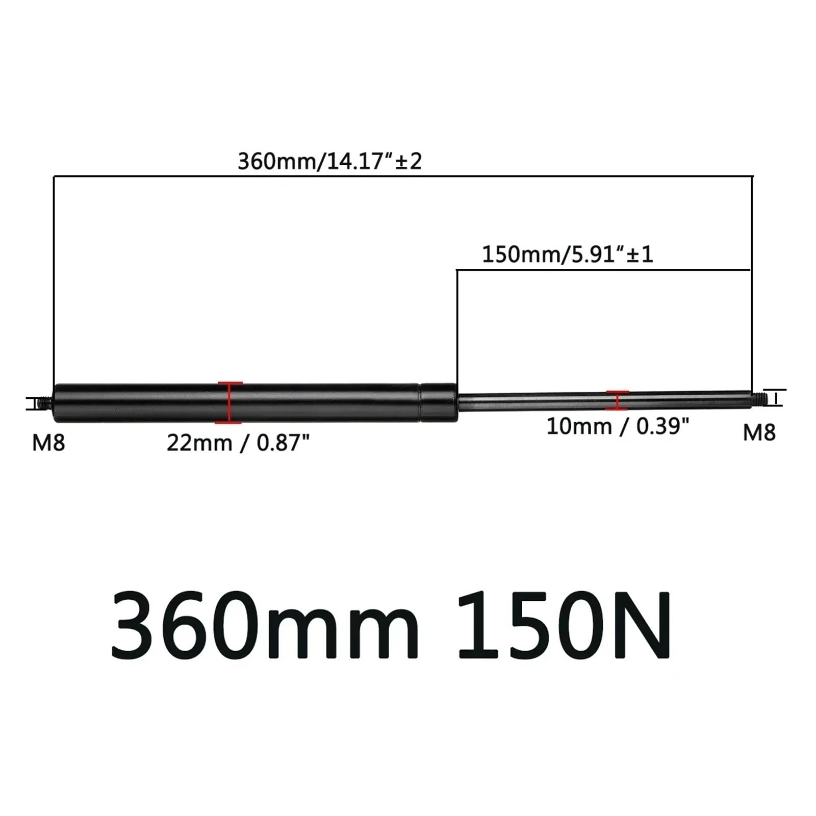 Heckklappendämpfer 150N 2 Stücke 260/360/460mm Für Auto RV Bett Fenster Bus Caravans Haube Gas Frühling Unterstützung Stange Lift Schock Kofferraum Gasfeder(360mm) von AVDBXGHSK