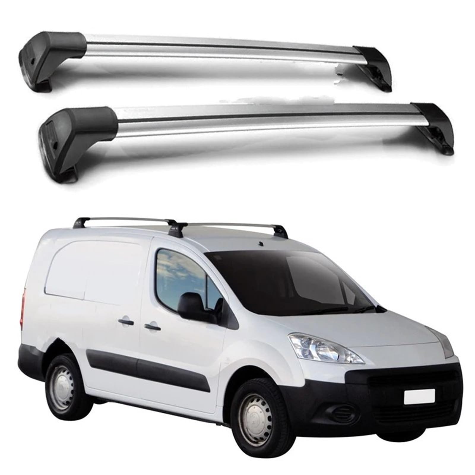 Auto-Gepäckträger 2 Stücke Gürtelschloss Corss Rack Für Peugeot Für Partner LWB 5 TÜR Van 2008 2009 2010 2011 2012 2013 2014 2015 Dachträger Dachreling(Silber) von AVFORA