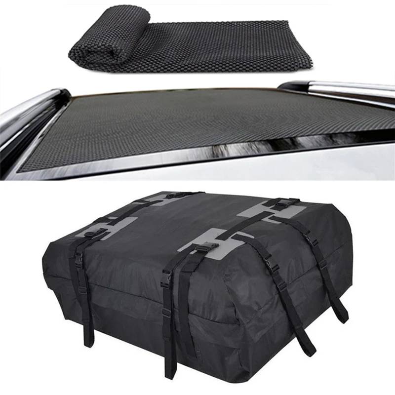 Auto-Gepäckträger Für Reise Camping Gepäck Lagerung Box wasserdichte Cargo Tasche Auto Dach Fracht Träger Universal Gepäck Tasche Lagerung Cube Tasche Dachträger Dachreling(600D Bag with Mat) von AVFORA