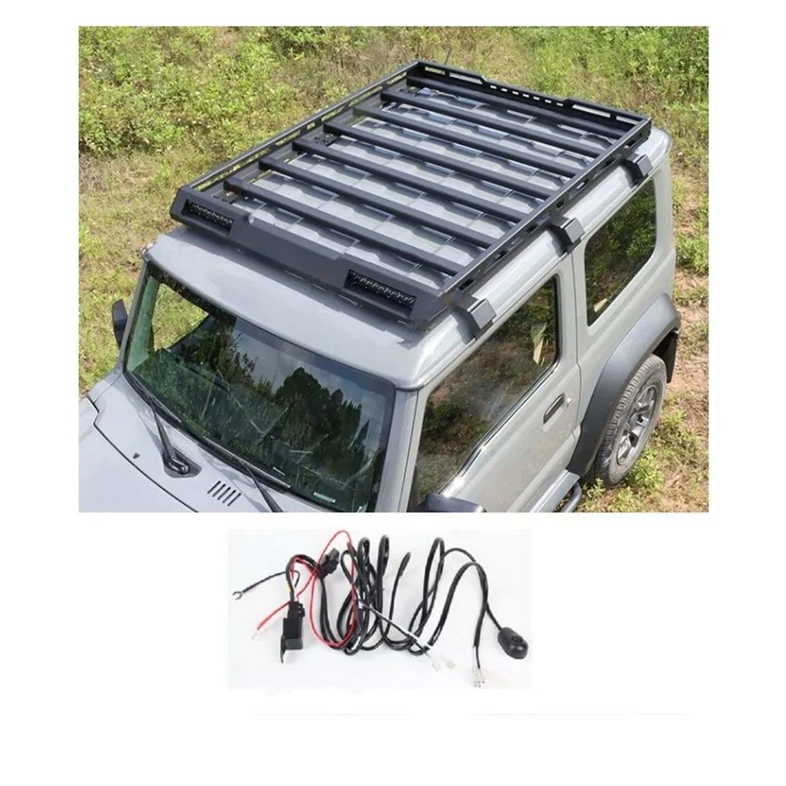 Auto-Gepäckträger Für Suzuki Für Jimny JB74 JB64 JB74w 2019 2020 2021 Aluminium Legierung Fracht Dach Rack Bar Dachträger Dachreling(with LED n Wire) von AVFORA