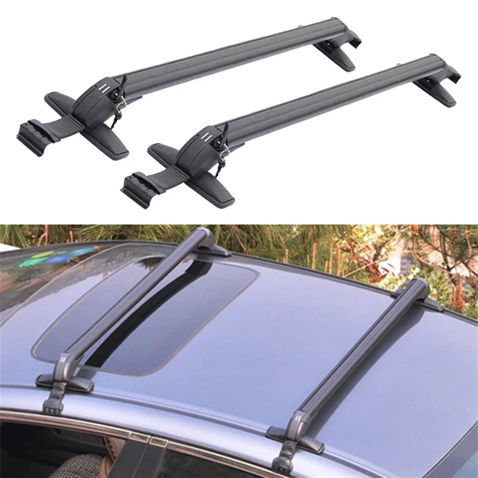 Auto-Gepäckträger Universal Fahrzeug Auto Dach Montage Rack Schiene Bar Schwarz Aluminium Gepäckträger Mit Schloss 1 Paar/2 Stücke Dachträger Dachreling(2peices 100cm) von AVFORA