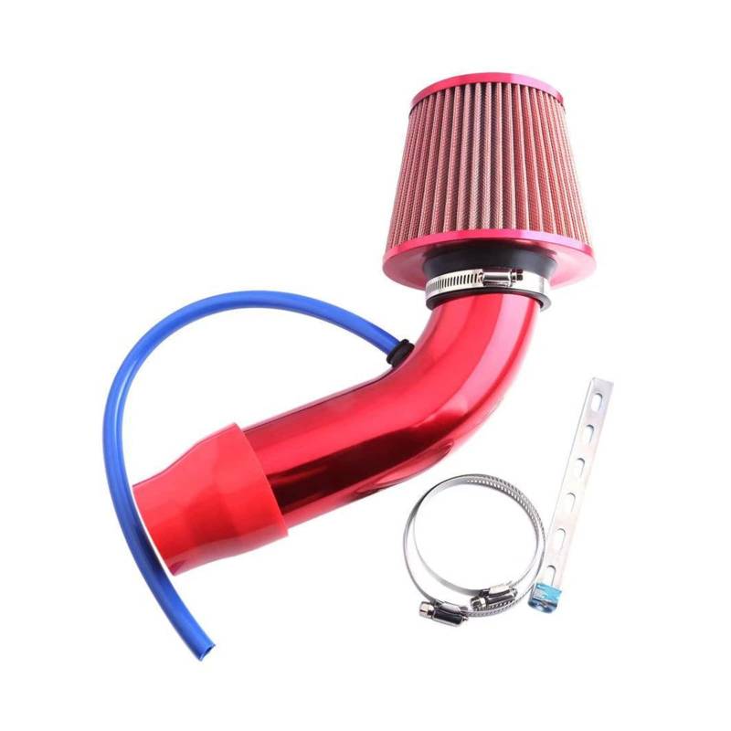 Auto Lufteinlässe Ansaugschlauch 3" 76mm Universal Auto Umgerüstet Winter Pilzkopf Luftfilter Ansaugrohrfilter High Flow Luftfilter Aluminium Rohr Kit Ansaugrohr(Rot) von AVFORA