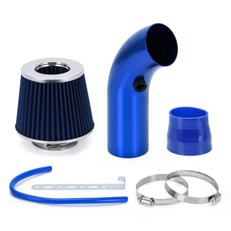 Auto Lufteinlässe Ansaugschlauch 3 "76mm Universal-Luftfilter Und Kaltluftansaugrohr Turbo-Ansaugrohr-Kit Mit Luftfilterkegel VR-AIT28+IMK14 Ansaugrohr(Blue B) von AVFORA