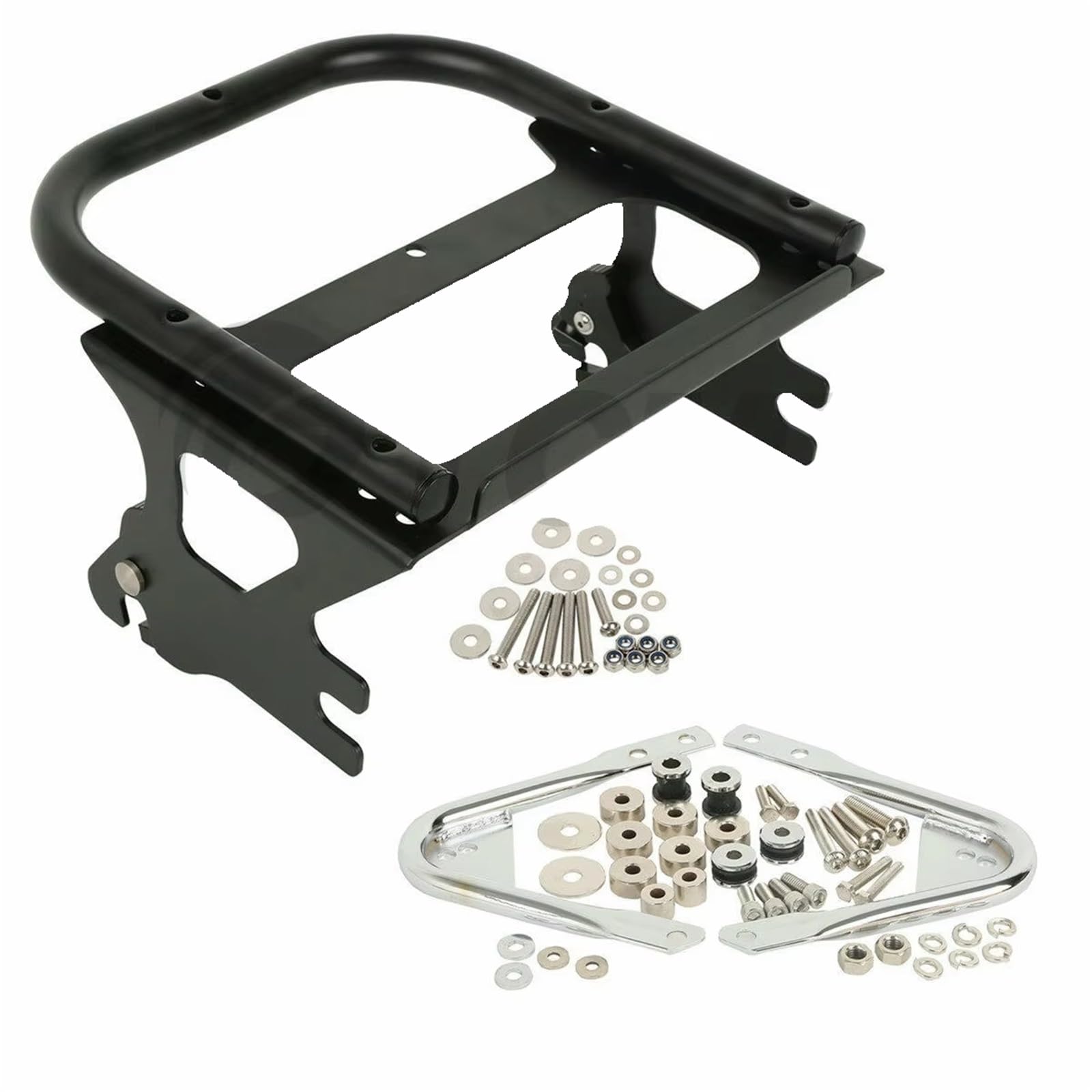 Motorrad Hinten Gepäck Rack Abnehmbares Zwei-Up-Gepäckträger-Docking-Kit Für Touring Für Pack Für Electra Für Glide Für Road Für King 1997-2008 2005 Motorradzubehör Motorrad Hinten Rack(Black Chrome) von AVFORA