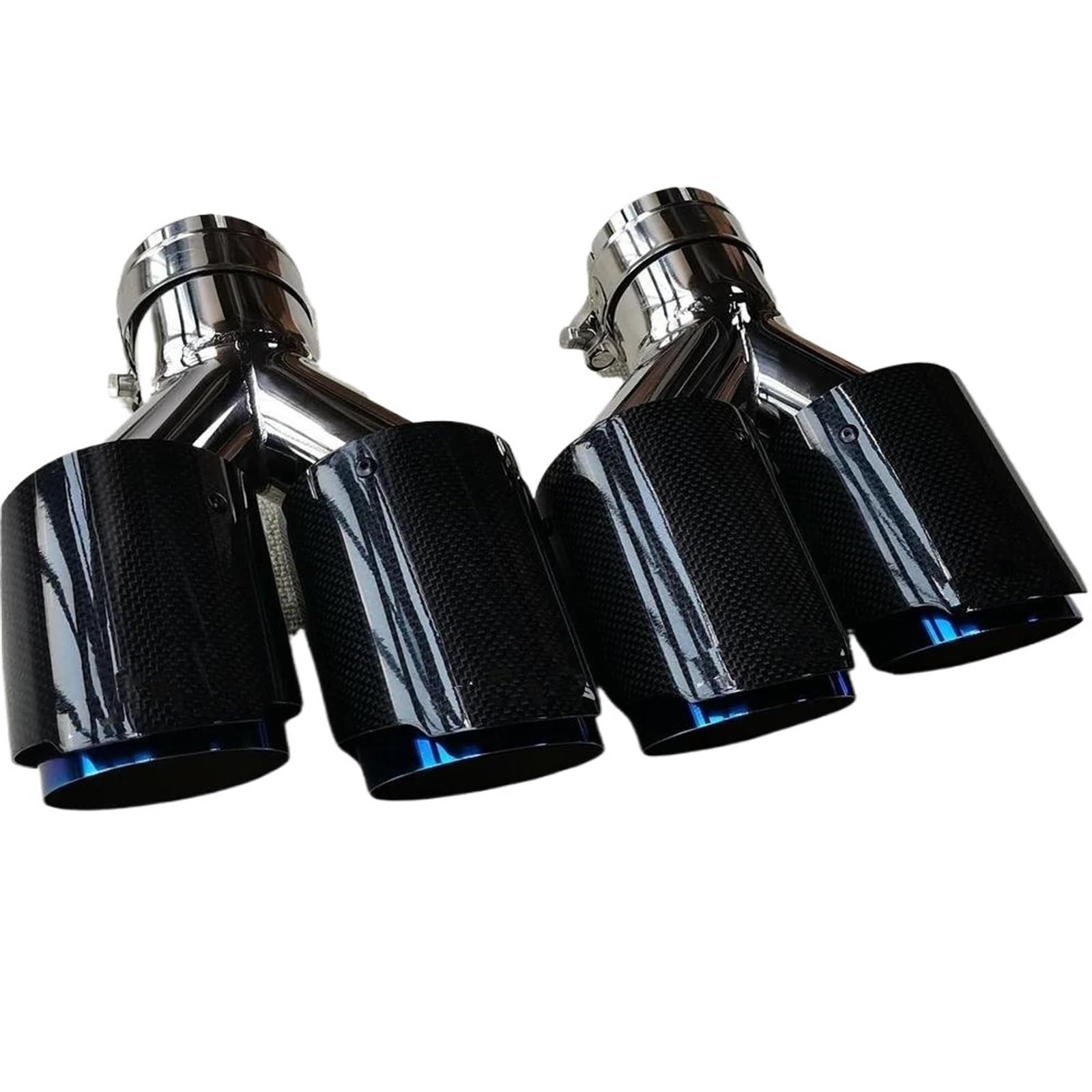 Schalldämpfer Endrohr Universal Y Typ Dual Outlet Blau Edelstahl Schwanz Endrohre 2PCS Carbon Fiber Auspuff System Schalldämpfer Rohr Endrohr Abgasrohr(ID 60MM-OD 101MM) von AVFORA