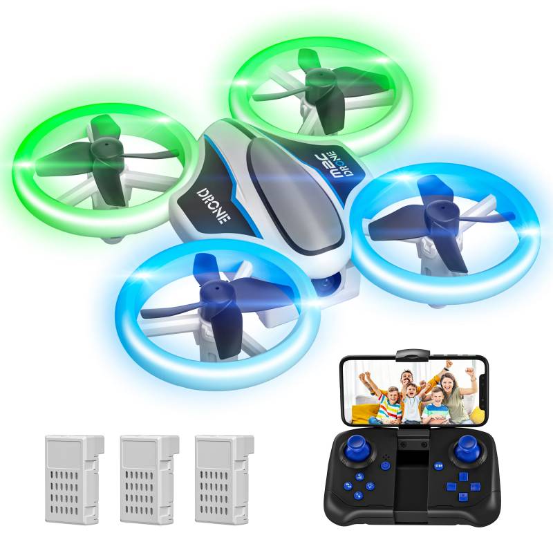 Mini Drohne mit Kamera HD 720P für Kinder, RC Drone mit LED Lichter,Quadrocopter mit 3D Flips, Kopflosem Modus und 3 Akkus,21 Min Lange Flugzeit,Spielzeug Drohne Helikopter für Kinder und Anfänger von AVIALOGIC