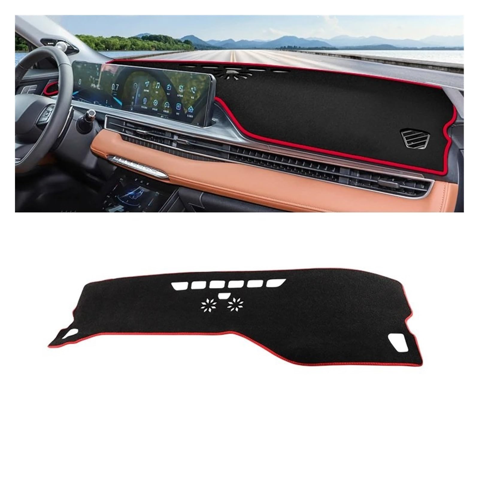 Car Dashboard Cover Pad Für Chery Für Tiggo 7 Pro Für Max 2021 2022 2023 Für Tiggo7 Pro Auto-Armaturenbrett-Abdeckung Armaturenbrettmatte Sonnenschutz rutschfeste Unterlage(A Red Side) von AVNVNCNO