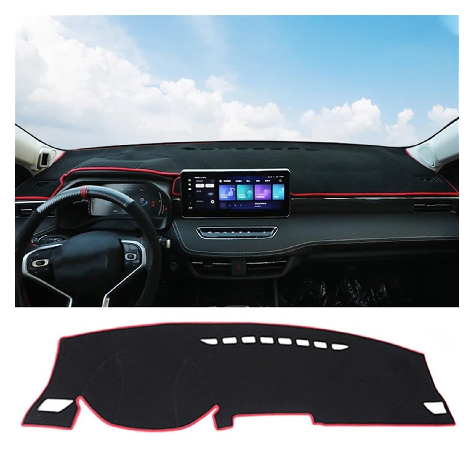 Car Dashboard Cover Pad Für Haval Für Jolion 2021 2022 2023 LHD RHD Auto Armaturenbrett Sonnenschutzmatte Instrument Schreibtischabdeckung rutschfeste Unterlage(No HUD Red LHD) von AVNVNCNO