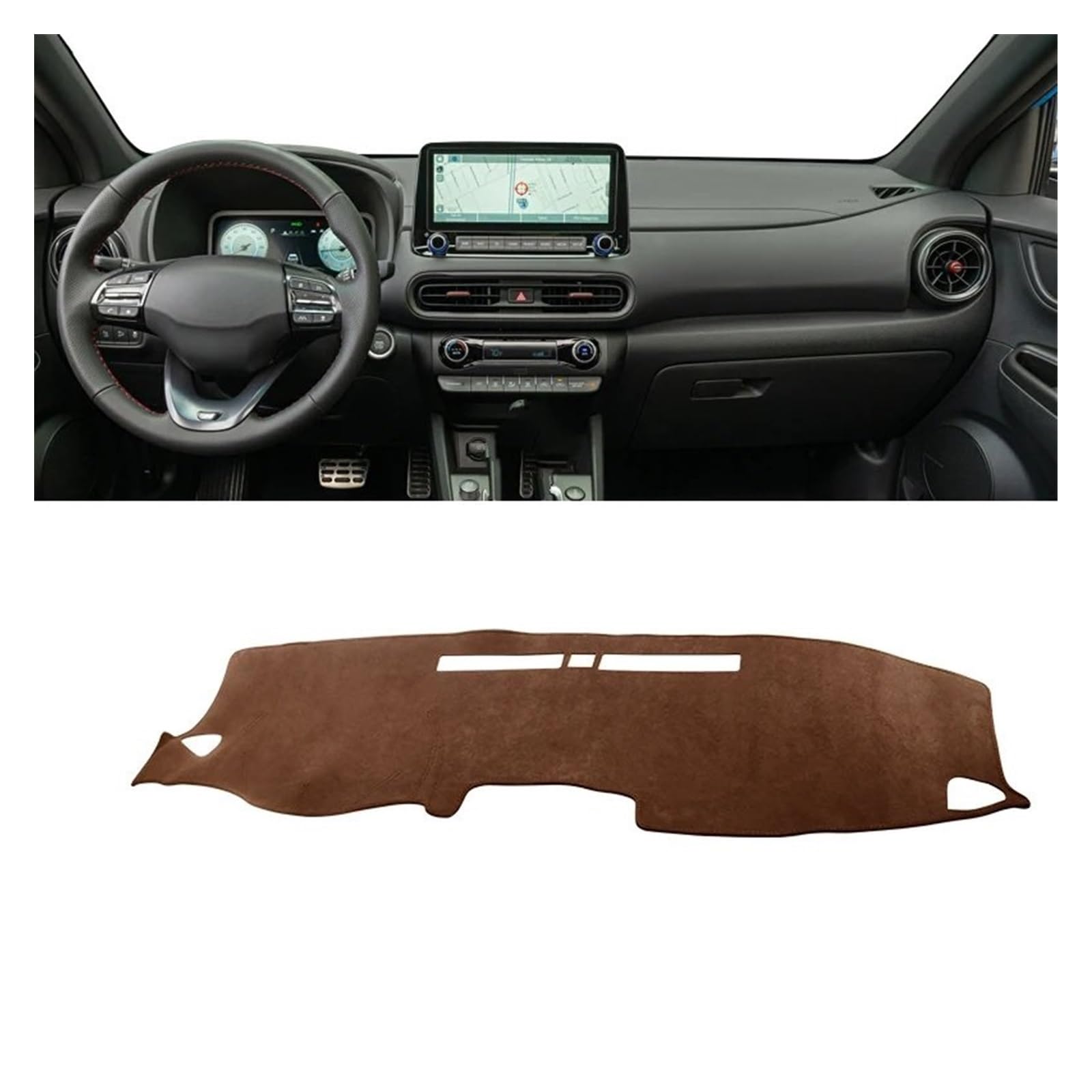 Car Dashboard Cover Pad Für Hyundai Für KONA 2017 2018 2019 2020 2021 2022 2023 Auto Dashboard Sonnenschutz Pad Instrument Schreibtisch Abdeckung Matten(B LHD Brown) von AVNVNCNO